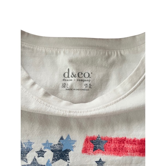 Denim & Company Womens White American Flag Stars Stripes Graphic T-Shirt Large - Picture 8 of 10